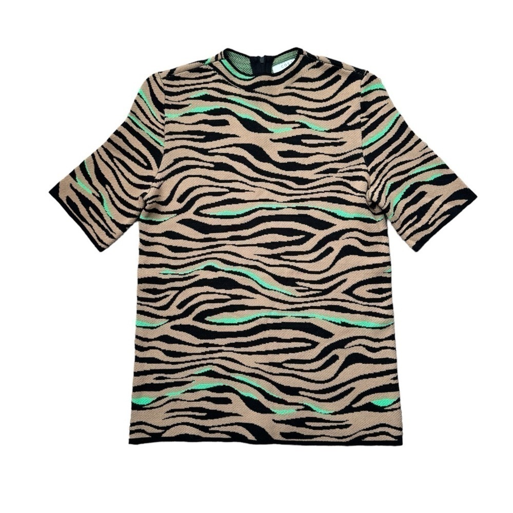 Costes Studio- Brown and Lime Green Tiger Print Shortsleeve Top